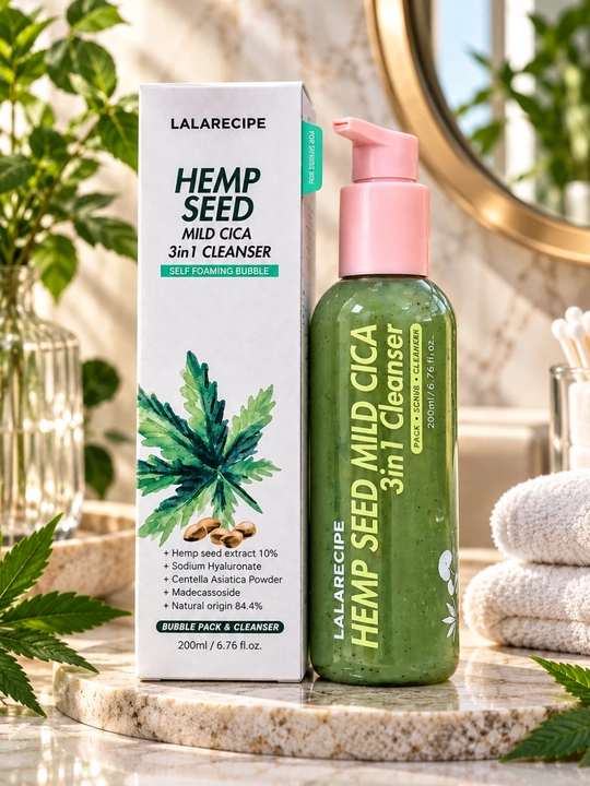 LALARECIPE Hemp Seed Cica 3 tasi 1 da yuz yuvish penkasi, piling, skrab, 200 ml