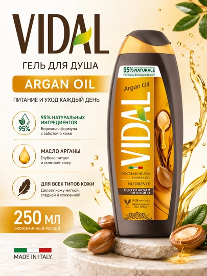 Гель для душа Vidal Argan Oil, с маслом арганы, 250 мл - 