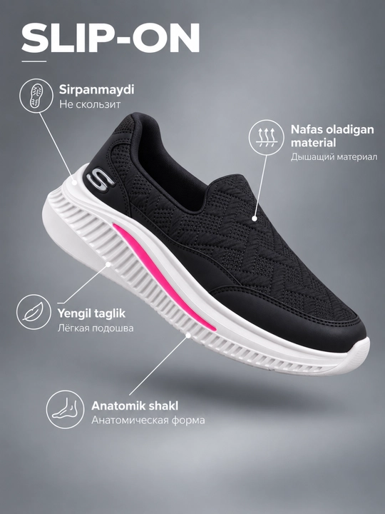 Ayollar sliponlari, yengil qulay kundalik oyoq kiyim, nafas oladigan slip-on