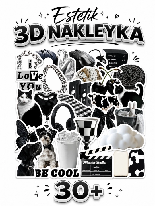 Estetik 3D stikerlar to‘plami, dekorativ stikerlar, telefon va noutbuklar uchun stikerlar