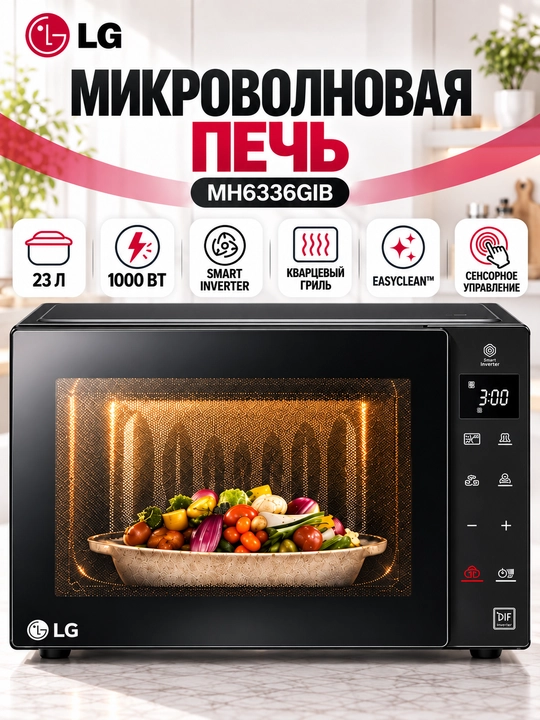 Mikroto‘lqinli pech LG MW23W35GIB, 23 litr, Smart Inverter, sensorli boshqaruv - 