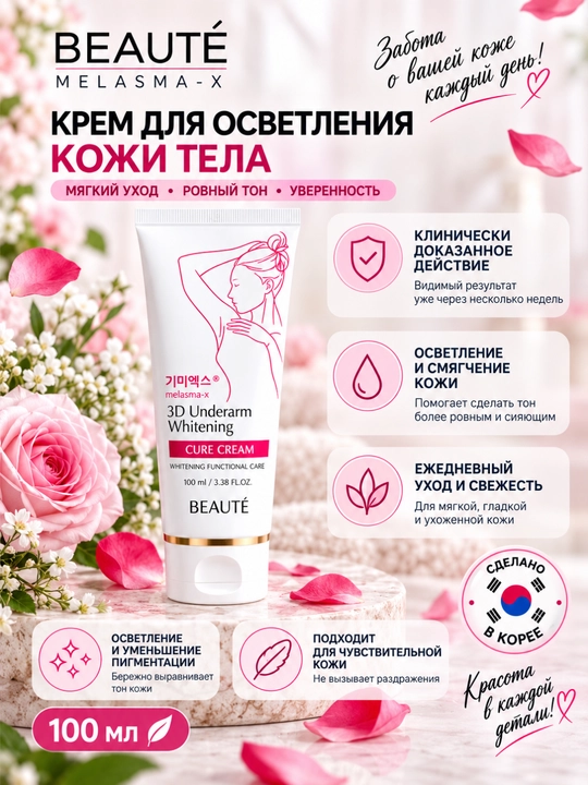 BEAUTÉ Melasma-X 3D отбеливающий крем для подмышек, бикини, локтей, коленей, 100 мл