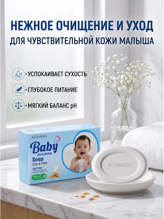 Детское мыло на растительной основе, подходящее для нежной кожи, 100 г, три вида
