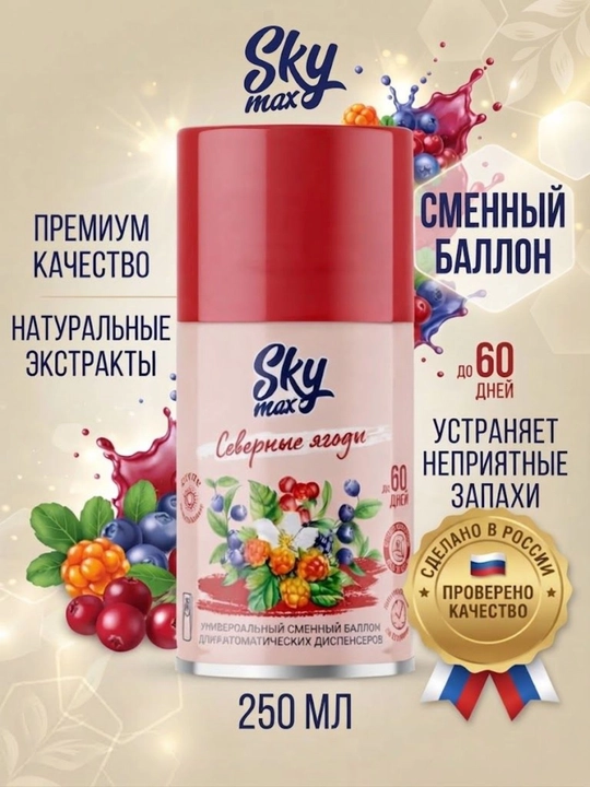 Havo spreyi almashtirish silindrli SKYMAX Shimoliy rezavorlar 250 ml, Rossiya - 