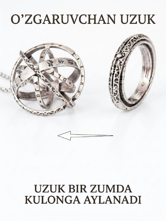 Ayollar va erkaklar uchun retro uslubidagi kulonga aylanadigan kumush uzuk
