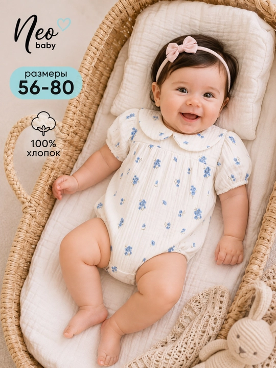 Боди для новорожденной, Neo baby, 100% хлопок - 