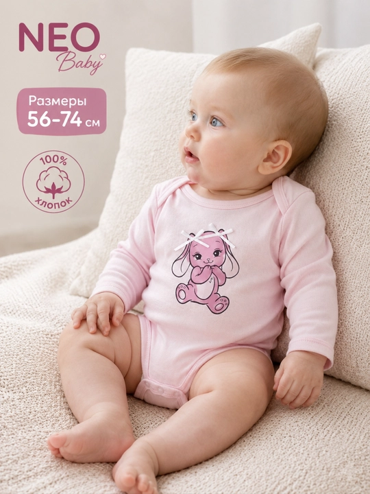Боди для новорожденной, Neo baby, 100% хлопок - 