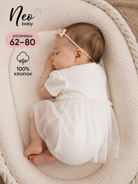 Боди для новорожденной, Neo baby, 100% хлопок - 