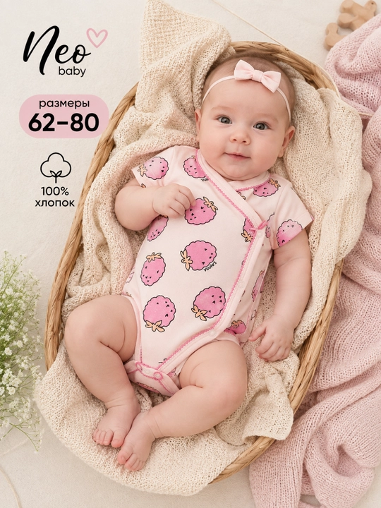 Боди для новорожденной, Neo baby, 100% хлопок - 