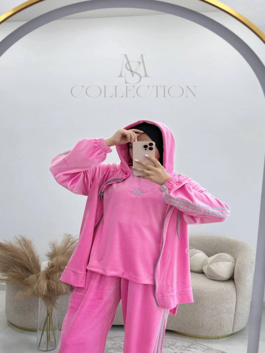 Ayollar uchun zamonaviy sport kostyum 3 talik, oversize troyka, 44–50
