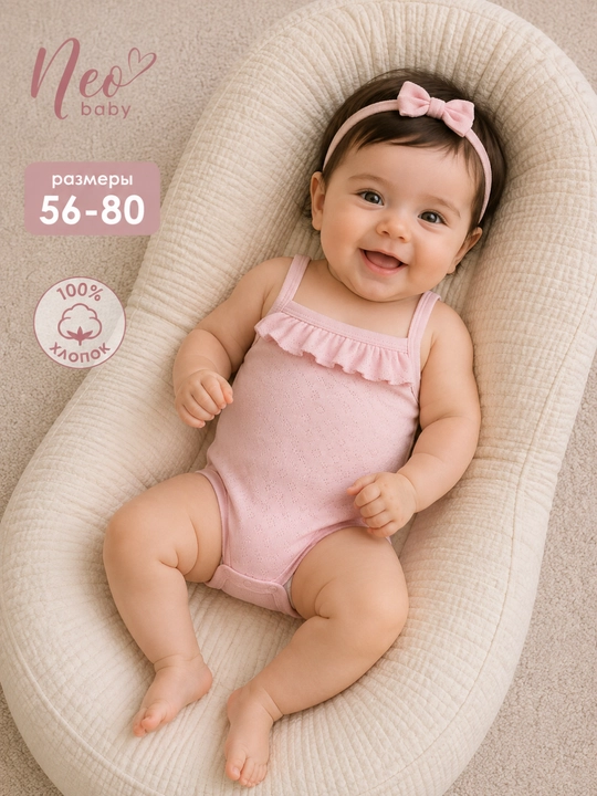 Боди для новорожденной, Neo baby, 100% хлопок - 