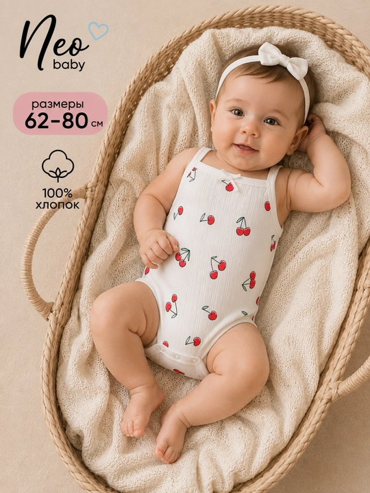 Боди для новорожденной, Neo baby, 100% хлопок - 
