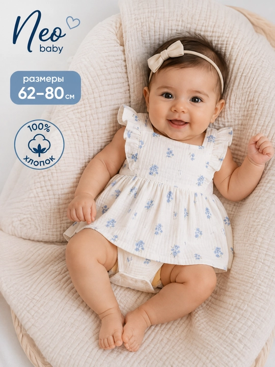 Chaqaloq qizlar bodisi, Neo baby, 100% paxta - 