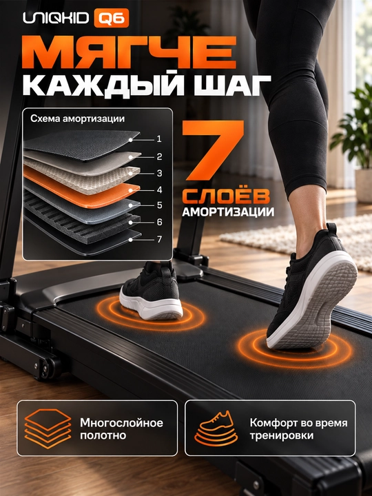 Беговая дорожка электрическая складная UNIQKID Q6, до 12 км/ч, до 120 кг