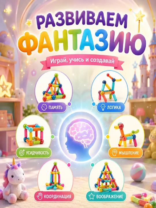 Развивающая игрушка магнитный конструктор 84 детали