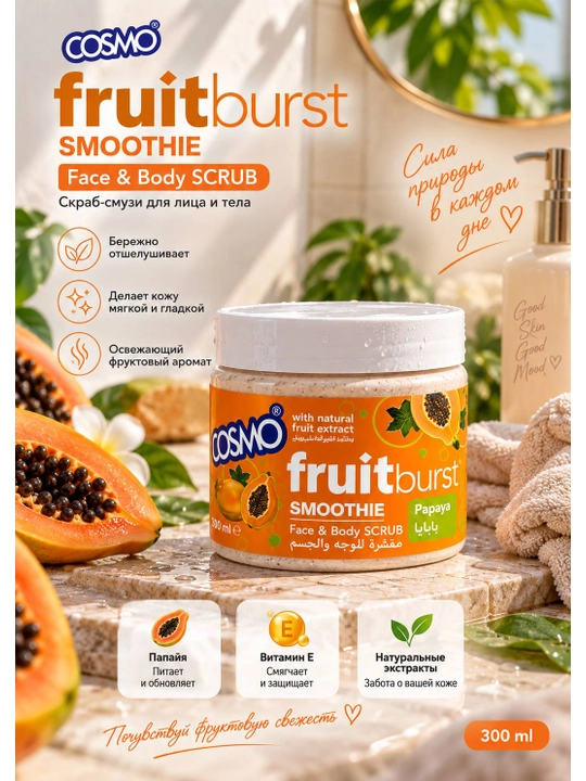 Скраб-суфле для лица и тела COSMO Fruitburst Smoothie Mixed Fruits, 300 мл