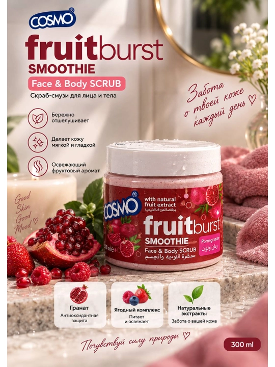Скраб-суфле для лица и тела COSMO Fruitburst Smoothie Mixed Fruits, 300 мл