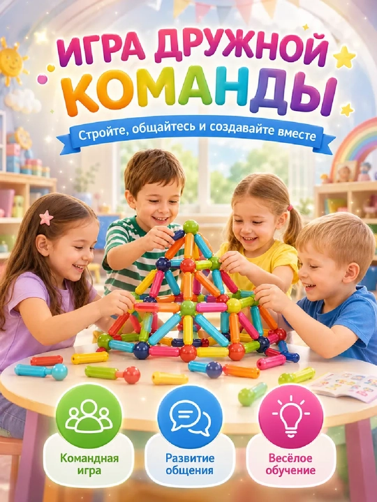 Развивающая игрушка магнитный конструктор 84 детали