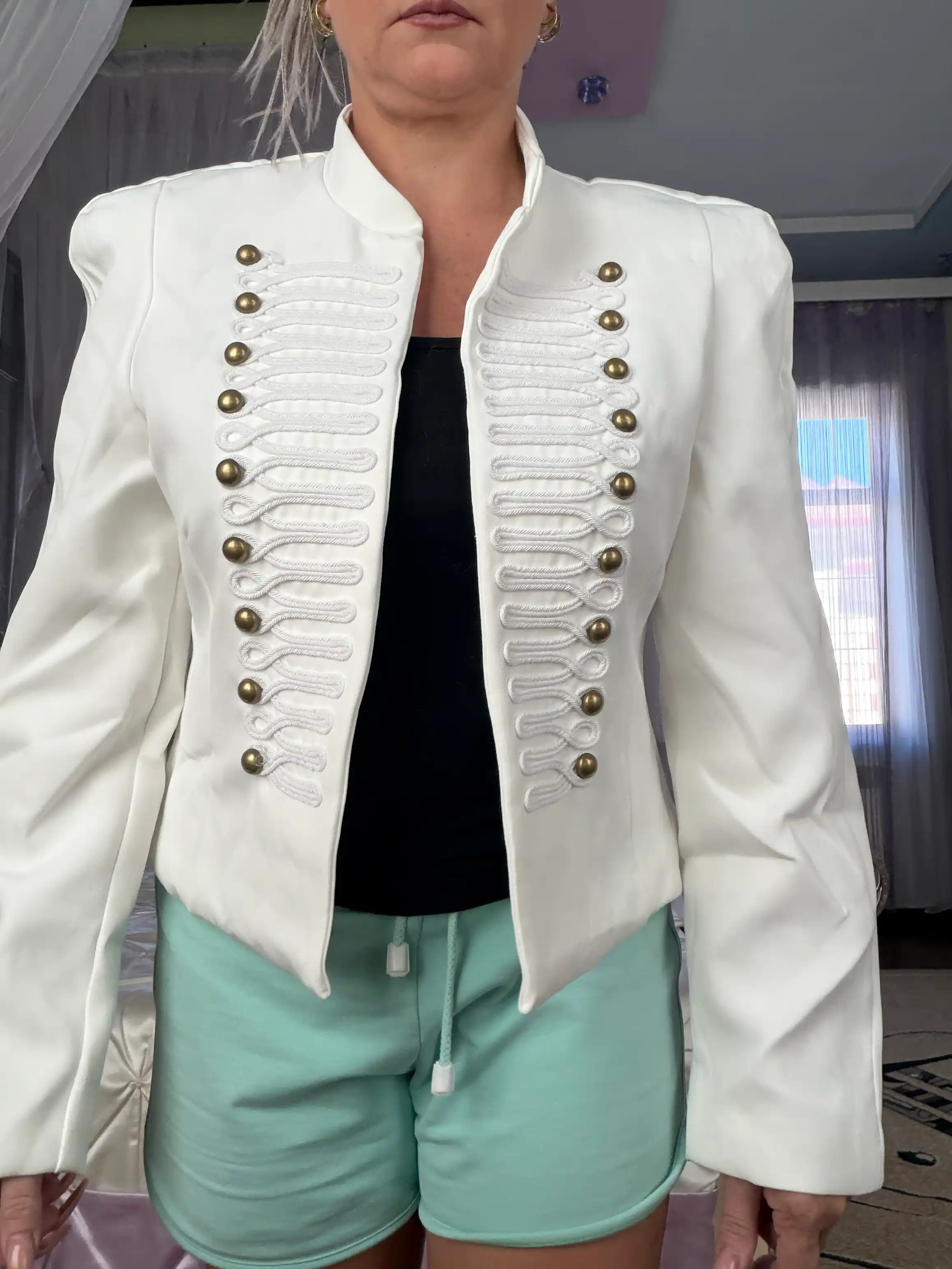 Ayollar pidjagi, klassik kostyum, ish, maktab, ofis uchun uzaytirilgan jaket, oq, qora