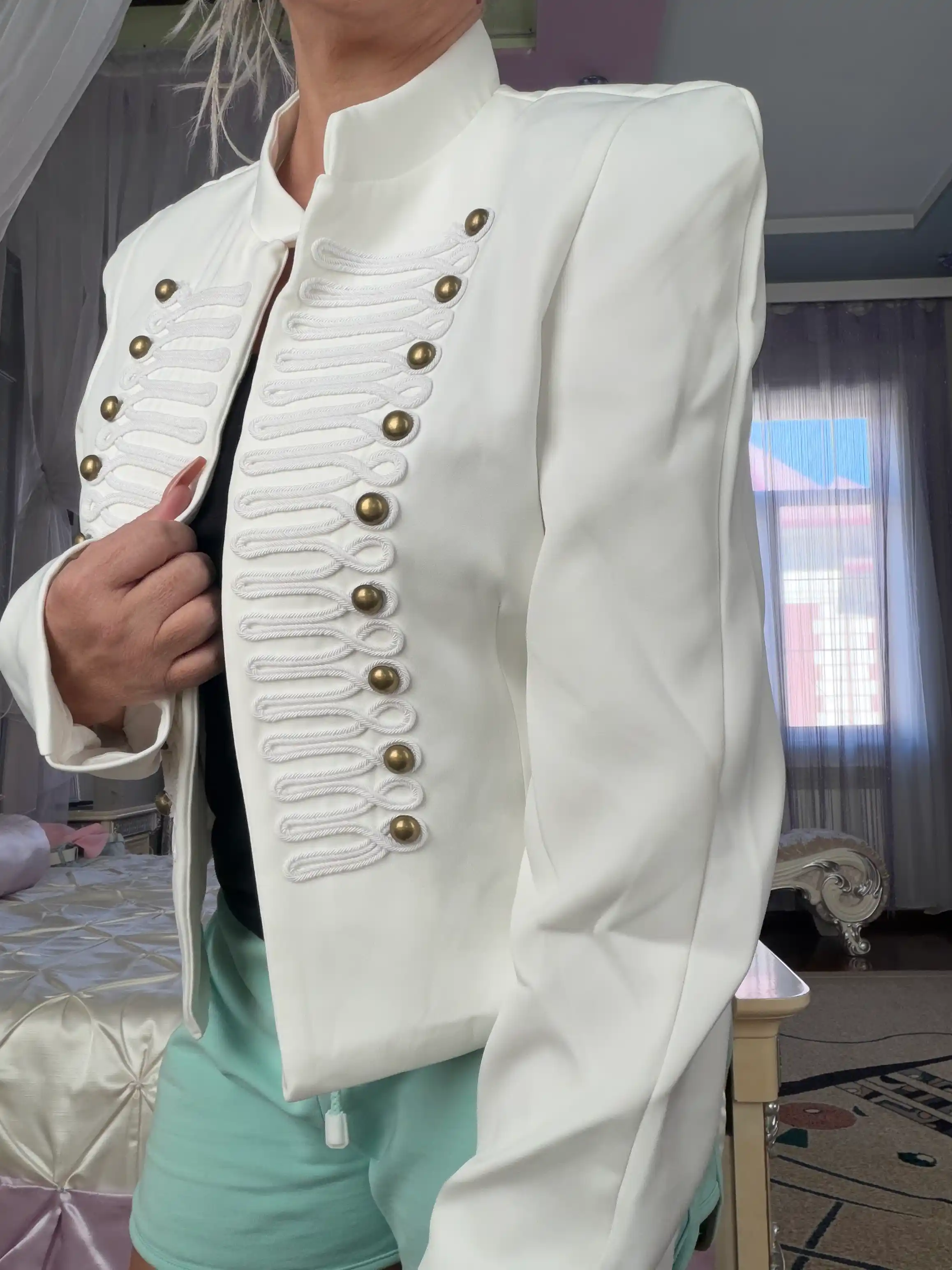 Ayollar pidjagi, klassik kostyum, ish, maktab, ofis uchun uzaytirilgan jaket, oq, qora