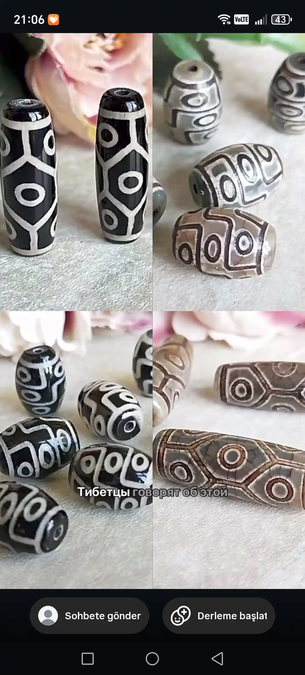 Tabiiy agatdan yasalgan Dzi munchoqlari 38 × 10 mm. 1 Dona