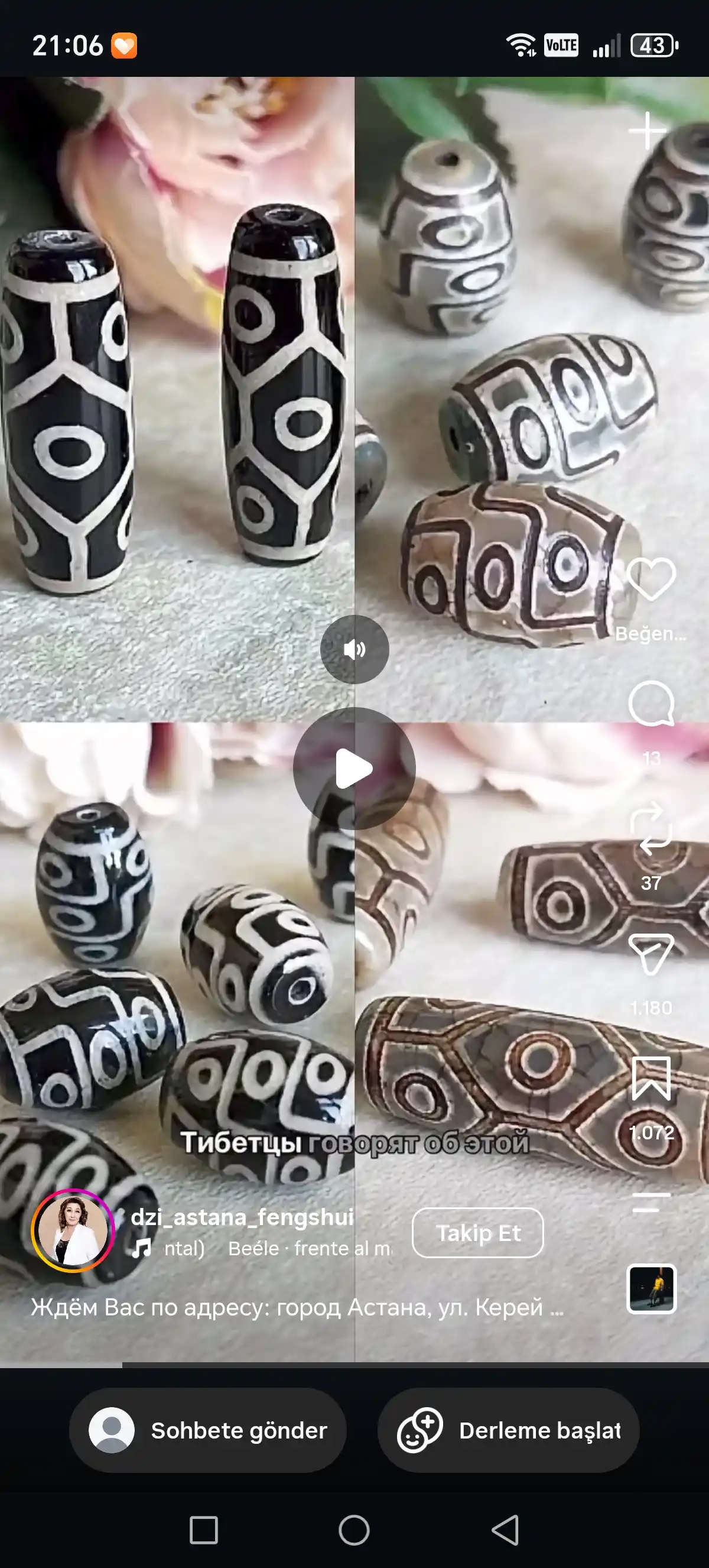 Tabiiy agatdan yasalgan Dzi munchoqlari 38 × 10 mm. 1 Dona