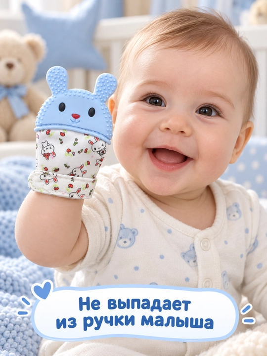 Прорезыватель-рукавичка для малышей, силиконовый, в форме зайчика