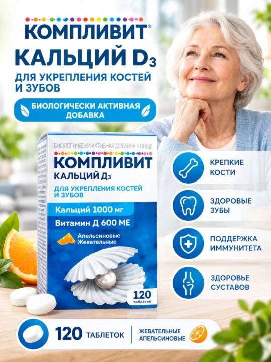 Компливит Кальций Д3 таблетки жевательные с апельсиновым вкусом №30