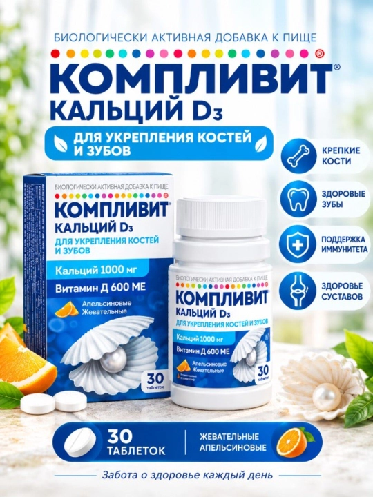 Complivit kaltsiy D3 apelsin aromati bilan chaynash tabletkalari №30 - 