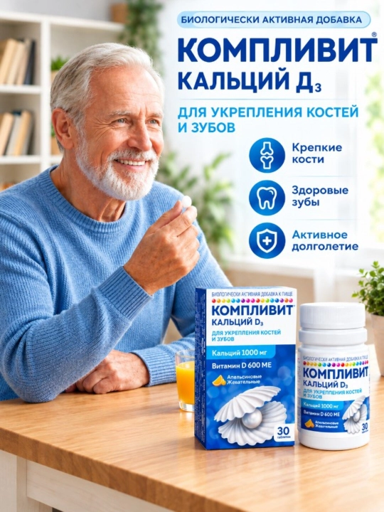 Complivit kaltsiy D3 apelsin aromati bilan chaynash tabletkalari №30