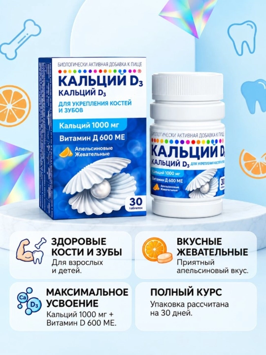 Complivit kaltsiy D3 apelsin aromati bilan chaynash tabletkalari №30