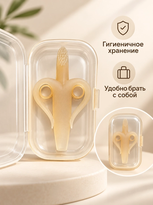 Прорезыватели для малышей, силиконовые, с зубной щёткой и футляром