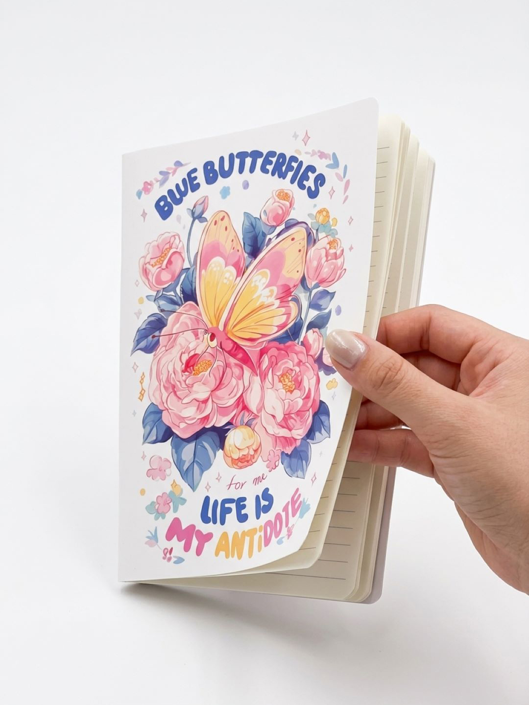 «Blue Butterflies» («Moviy kapalaklar») illyustratsiyali estetik bloknot / daftar - 