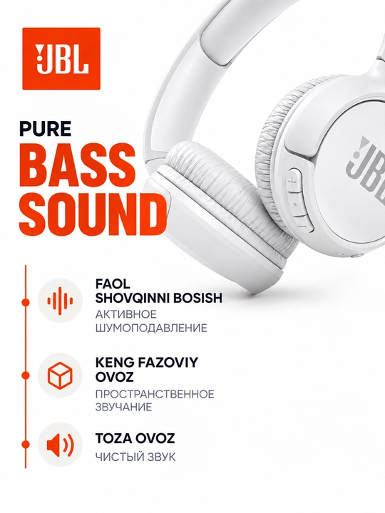 JBL Tune 520BT simsiz quloqchinlari, Bluetooth 5.3, mikrofonli, Android/iOS/PC