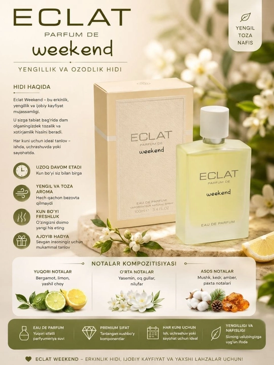 Eclat Weekend духи 100 мл женские лёгкий свежий аромат