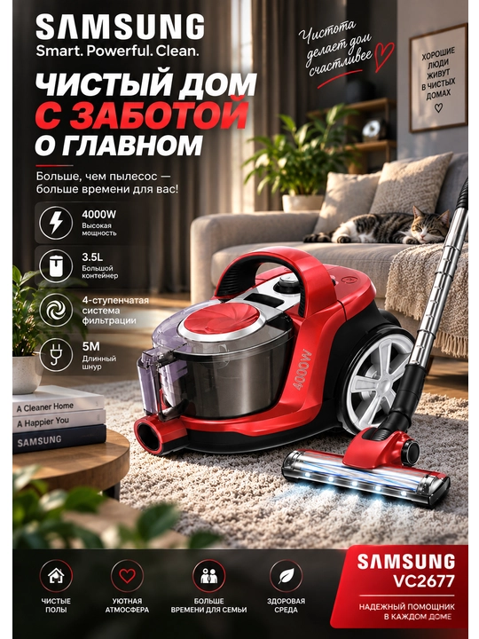Samsung VC2677 4000W — мощный и удобный пылесос для эффективной уборки дома