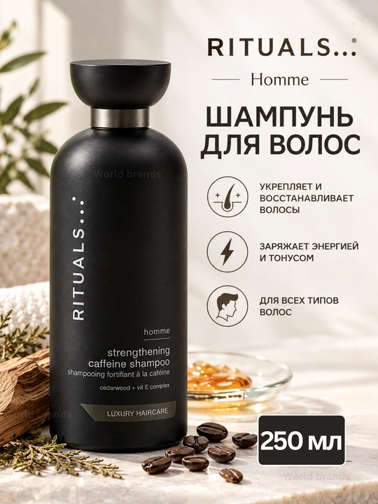 Rituals Homme, erkaklar uchun, Mustahkamlovchi kofeinli shampun, Luxury Haircare 250 ml - 