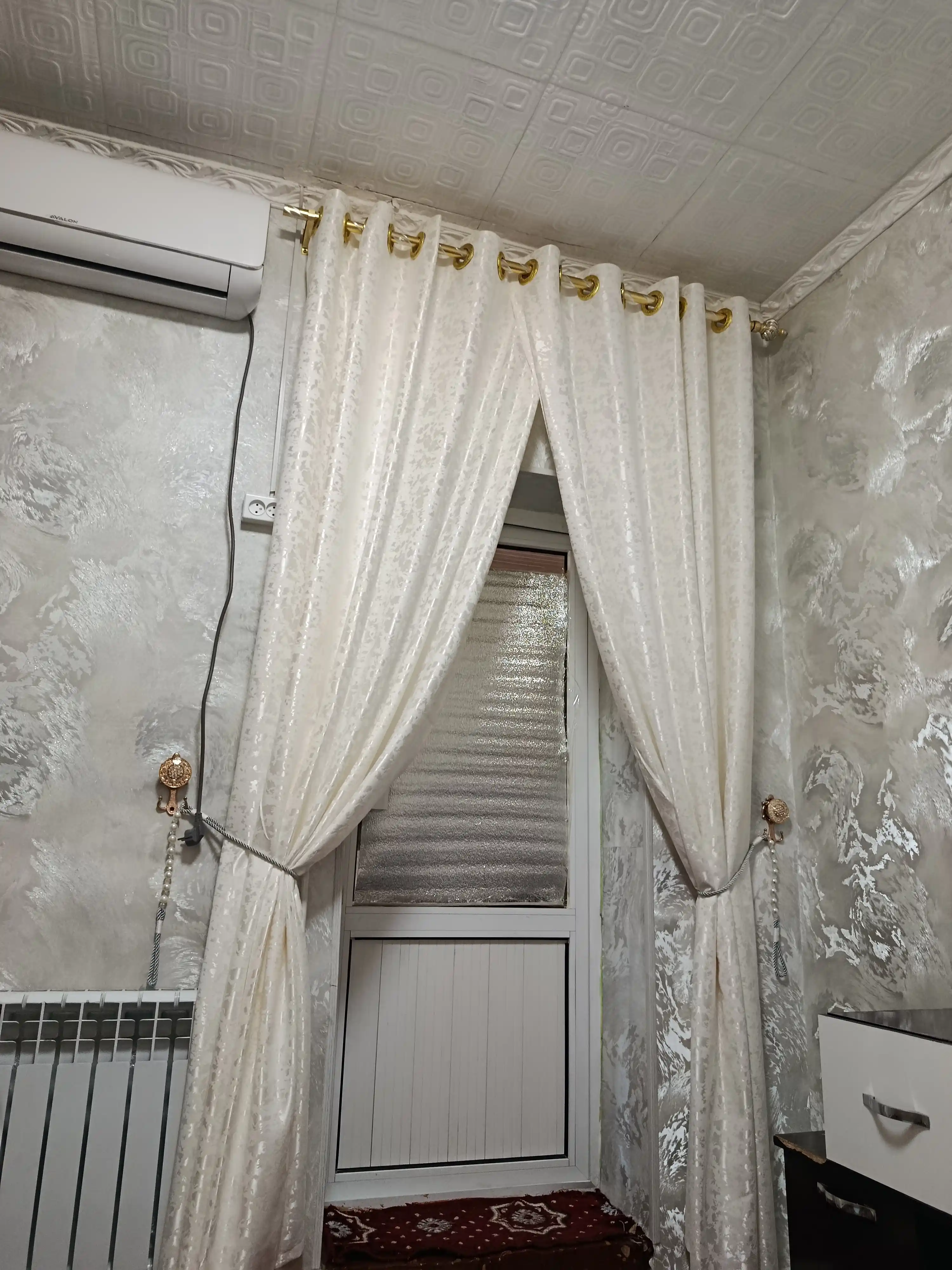 MERIS Marmar fakturali lyuversli parda, 2 dona, 150×280 sm, yotoqxona va mehmonxona uchun