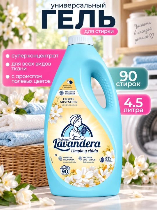 Lavandera Flores Silvestres rangli kiyimlar uchun kir yuvish geli, 2,5 L 4,5 L - 