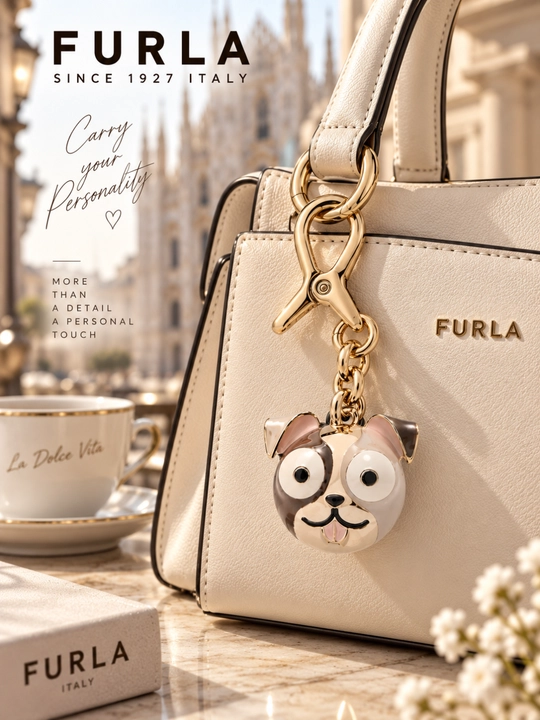 Ayollar uchun Furla Hashtag 3D Dog WK00529 sumka bezagi va kalit brelogi
