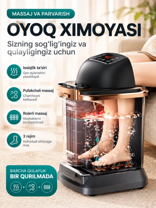 Oyoqlar uchun gidromassaj vannasi, isitish va rolikli massaj bilan - 