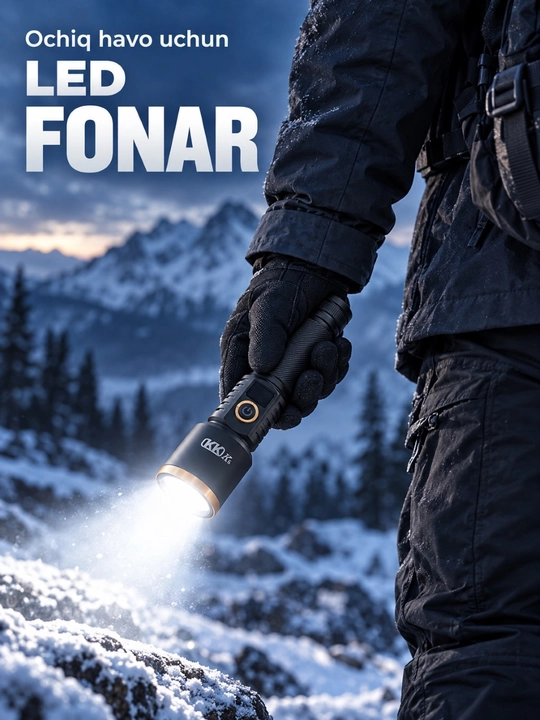 KKD K6 LED fonar, Type-C quvvatlanadigan, displeyli, g‘ilof, kabeli bilan, fonarik