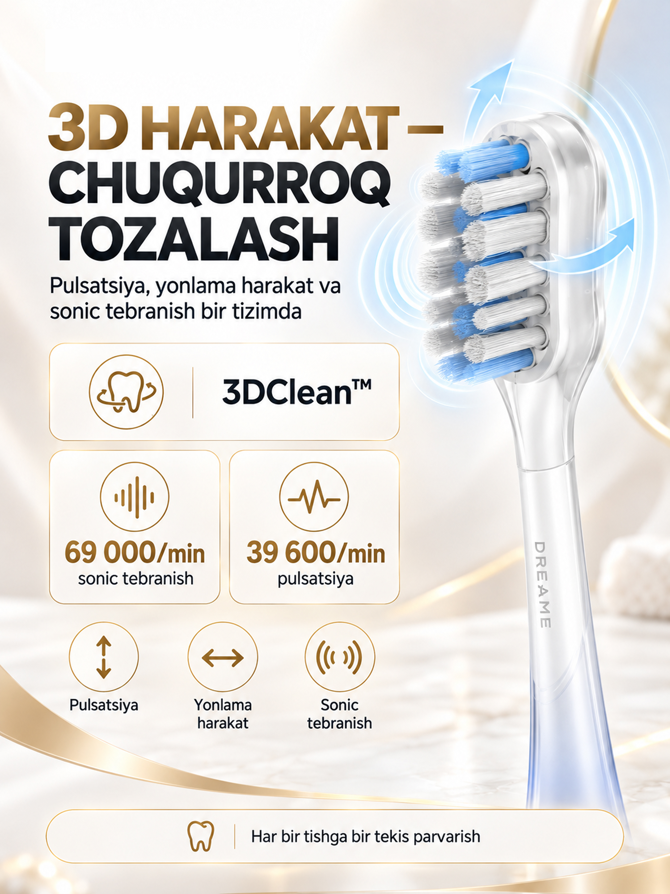 TROUVER Fresh Pro elektr tish cho‘tkasi, tovushli