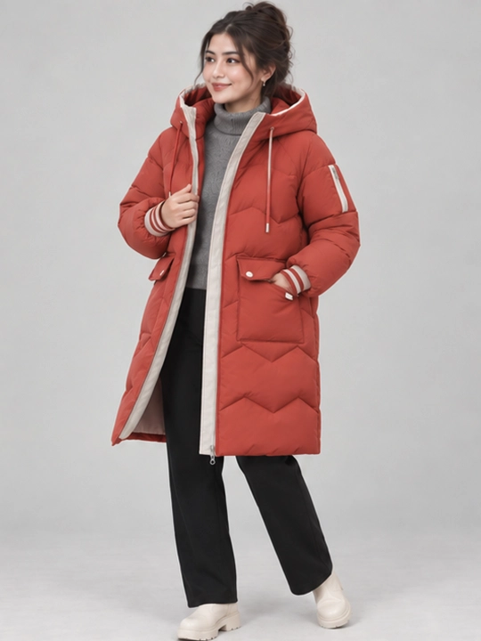 Ayollar qishki kurtka, issiq, oversize, kapyushonli, uzaytirilgan