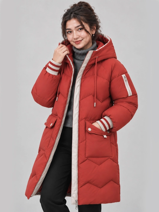 Ayollar qishki kurtka, issiq, oversize, kapyushonli, uzaytirilgan - 