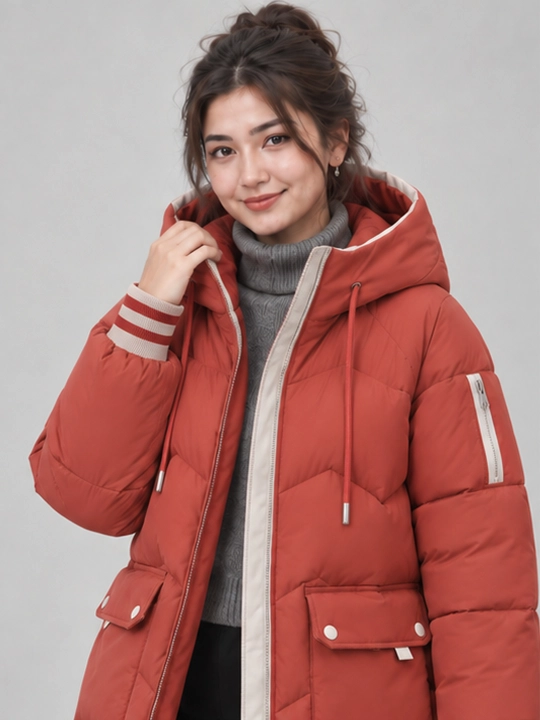 Ayollar qishki kurtka, issiq, oversize, kapyushonli, uzaytirilgan