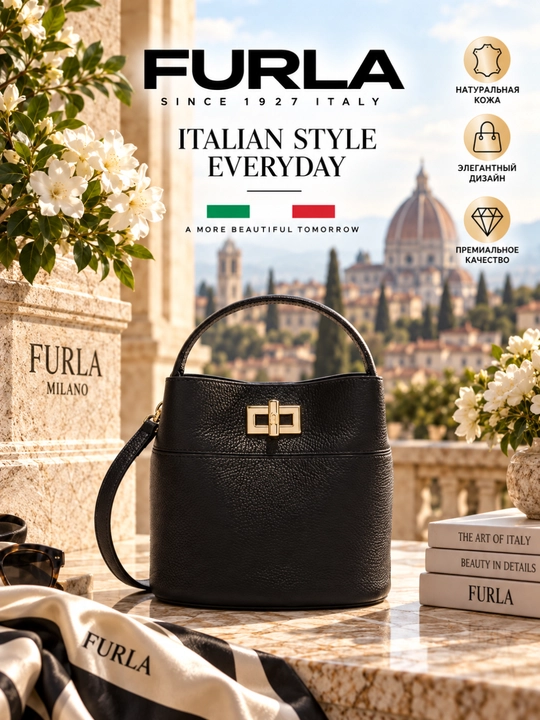 Ayollar uchun Furla Amelia Mini Bucket Bag WE00879 tabiiy charm sumka - 