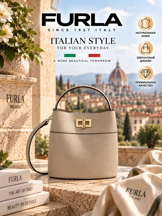 Ayollar uchun Furla Amelia Mini Bucket Bag WE00879 tabiiy charm sumka - 