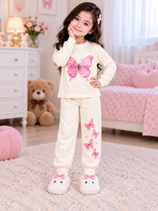 Qizaloq pijamasi, kapalakli yumshoq uy kiyimi, qizlar uchun shinam pijama
