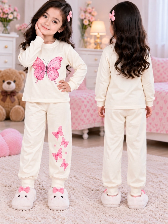 Qizaloq pijamasi, kapalakli yumshoq uy kiyimi, qizlar uchun shinam pijama